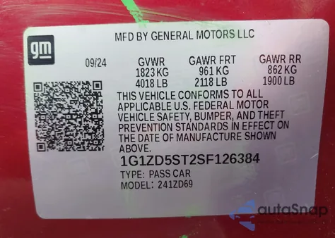 2025 Chevrolet Malibu Fwd 1Lt z USA, uszkodzony, nr VIN 1G1ZD5ST2SF126384